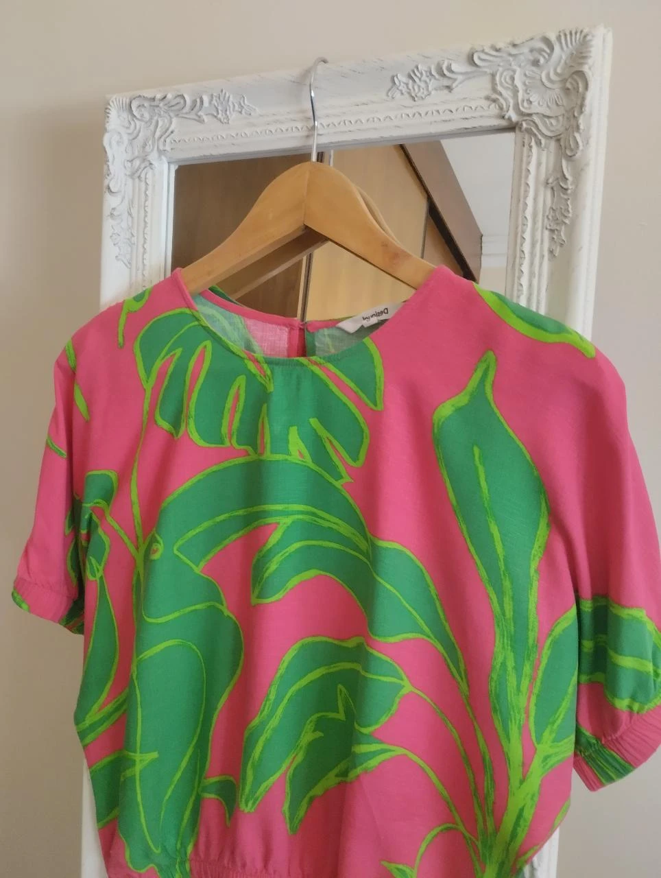Desigual Tropical Tucanos Rosa Verde Blusa Oversized S – photo 4